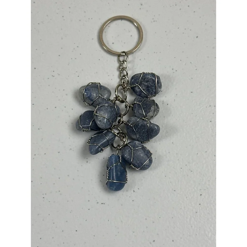 Blue Gemstone Blue Stone Crystal Wrapped Stone Natural Stone Blue Keychain